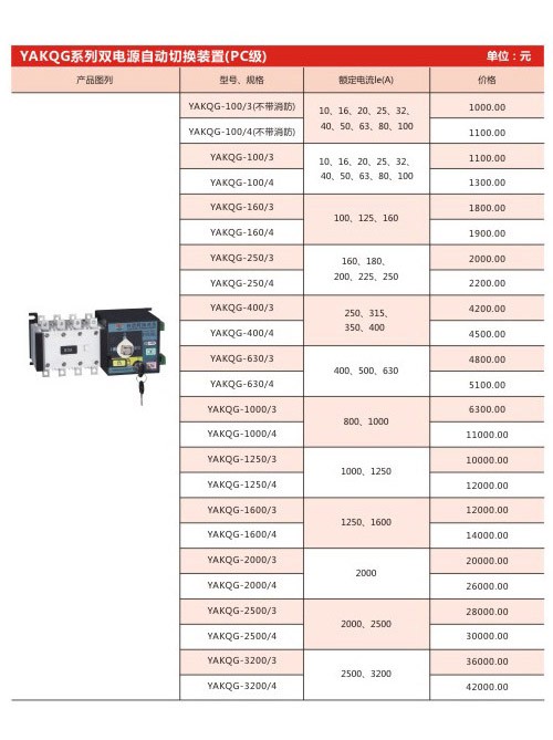 YAKQG系列雙電源自動切換裝置（PC級）